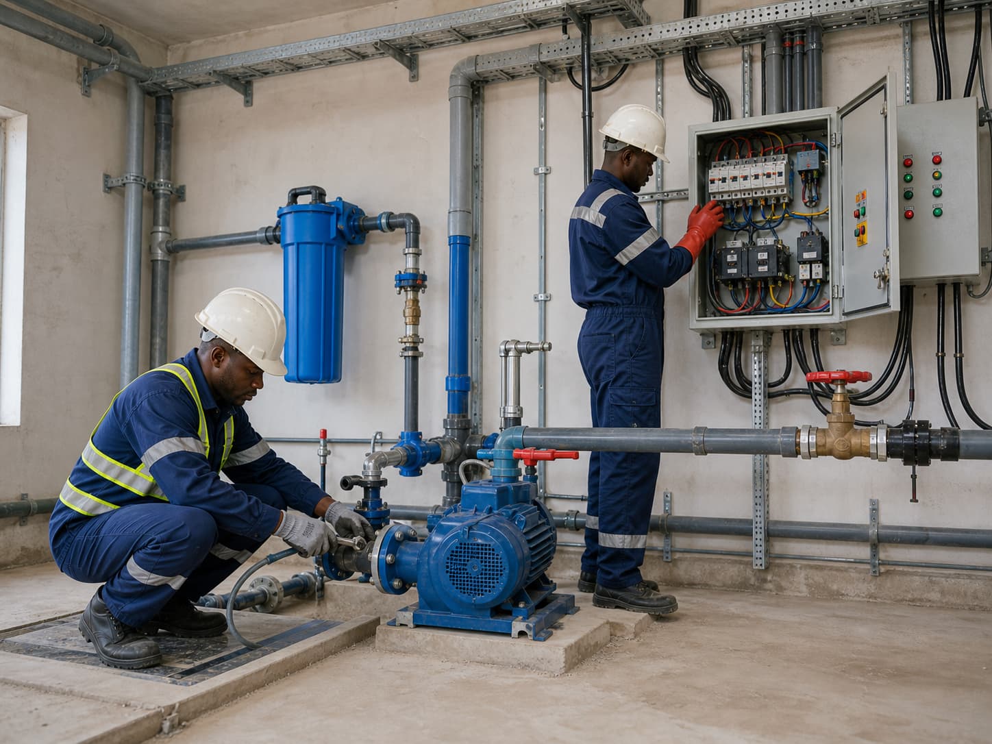 Technicien intervenant sur une installation technique de bâtiment